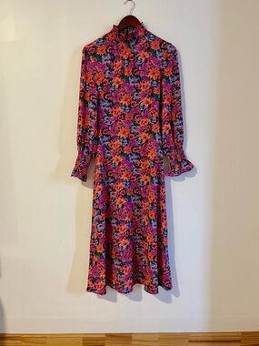 Fore XS High Neck Floral Long Sleeve Midi Dress